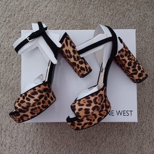 Nine West Gail Platform Sandals, 6.5M, Natural Multi Pony, NIB